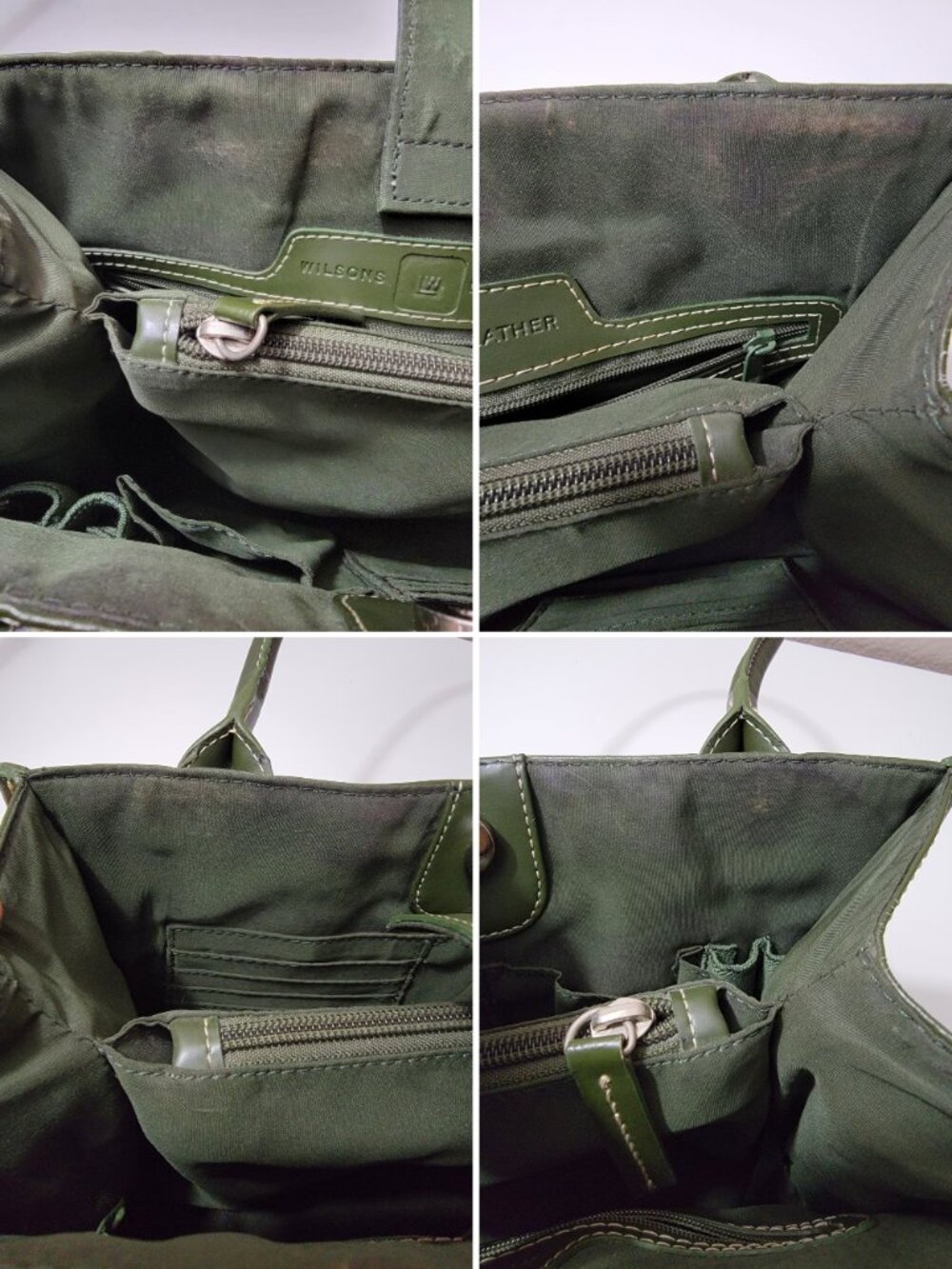 Wilsons Leather Green Structured Satchel Tote Handbag Silver Hardware Purse - Picture 9 of 12